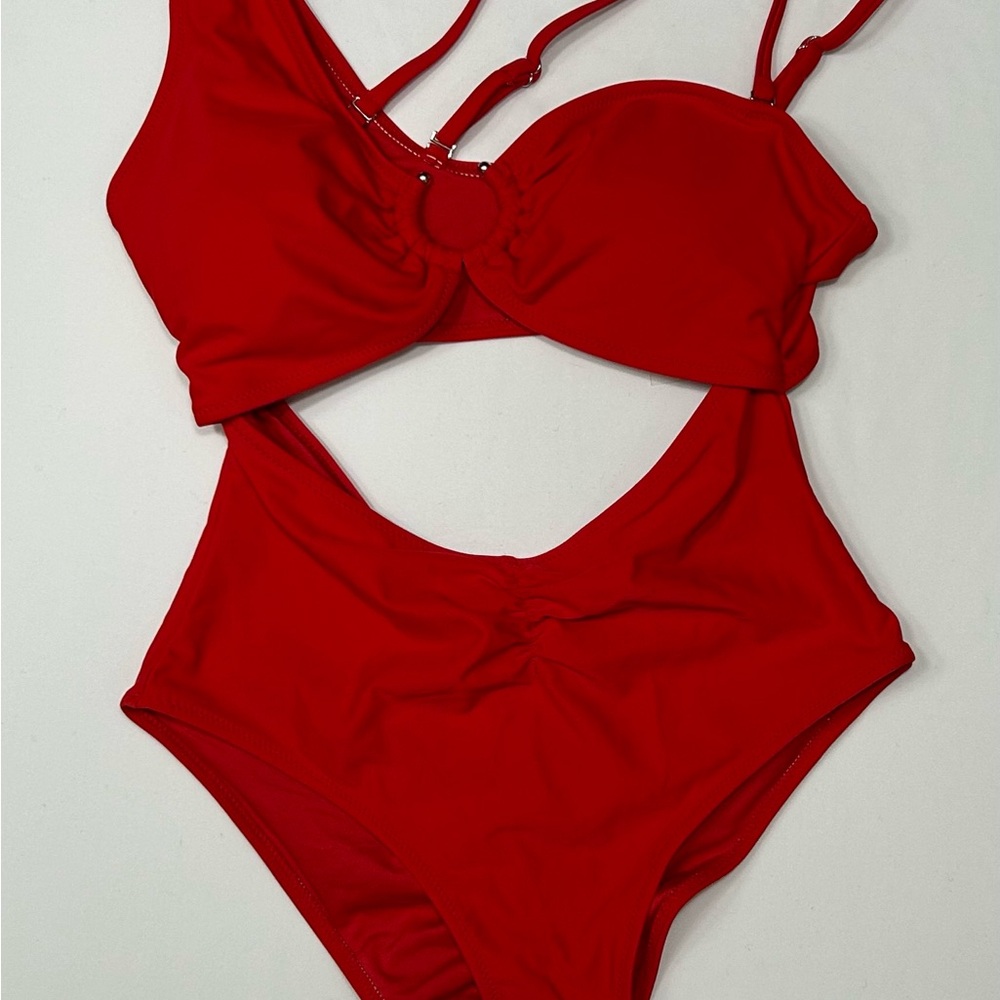 Stylish Red Cutout Swimsuit